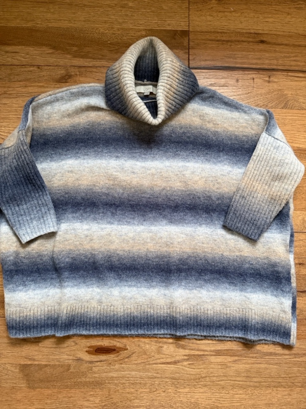 LOFT Blue Gray Ombre Striped Turtleneck Sweater Cozy Soft Knit Size S